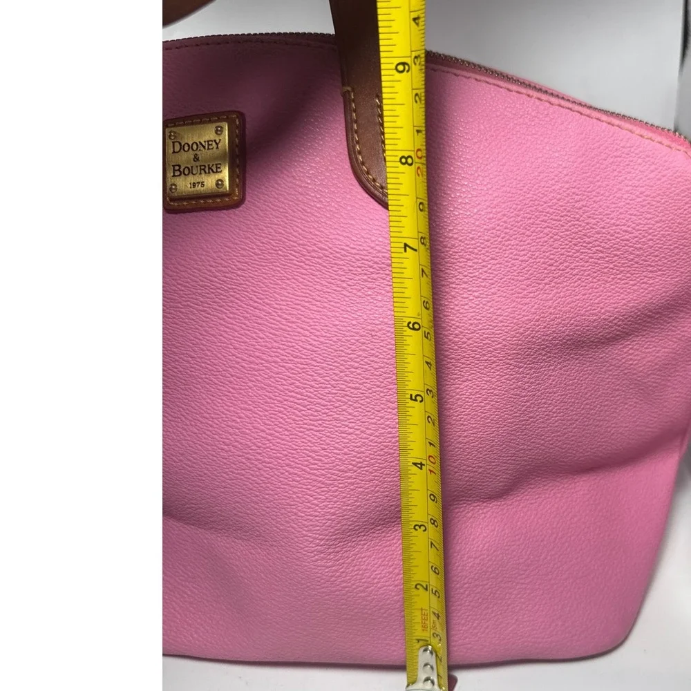 Dooney & Bourke Pink Pebble Grain Leather Satchel Bag Brown Trim Dome Handbag